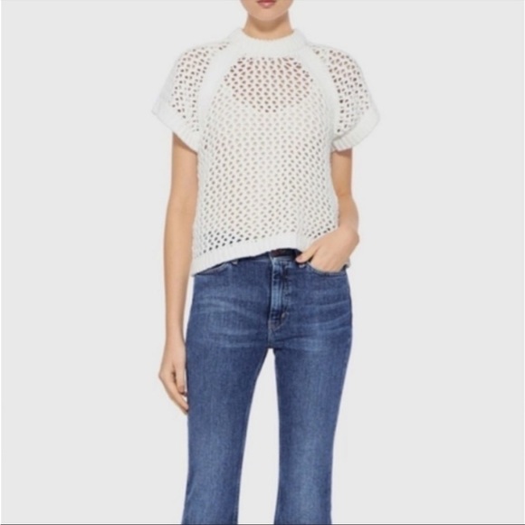 Tibi Sweaters - Tibi Crochet Knitted Short Sleeve Top